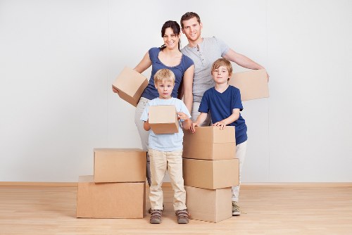Commercial move planning with office furniture and boxes