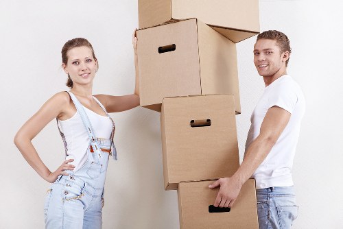 Packed moving boxes and furniture ready for a Silvertown house removal