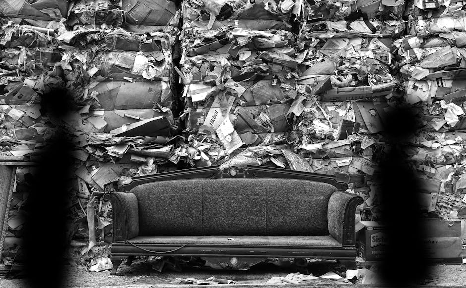 A beige upholstered armchair with a torn and worn fabric exposing yellowish foam padding is positioned on a dirt ground outdoors, next to a weathered concrete wall with peeling paint and faded green and blue graffiti. The armchair appears to be part of a house removal or disposal process, with no cushions or packaging materials visible. It is located adjacent to a doorway with a step leading into a building, and the background includes a staircase and a small section of a window or shutter. The lighting is natural daylight, and the setting suggests an outdoor area where furniture is being prepared for removal or transport, supported by the presence of a company like Man with Van Silvertown, known for house removals and rubbish clearance services.